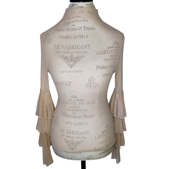 Forever 21 Sheer Mesh Top Pink Ruffle Sleeves Size Small Layering Balletcore - Picture 9 of 9